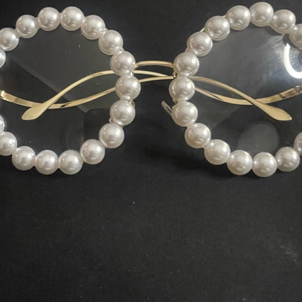 Pearl-Embellished Gold Frame Eyeglasses